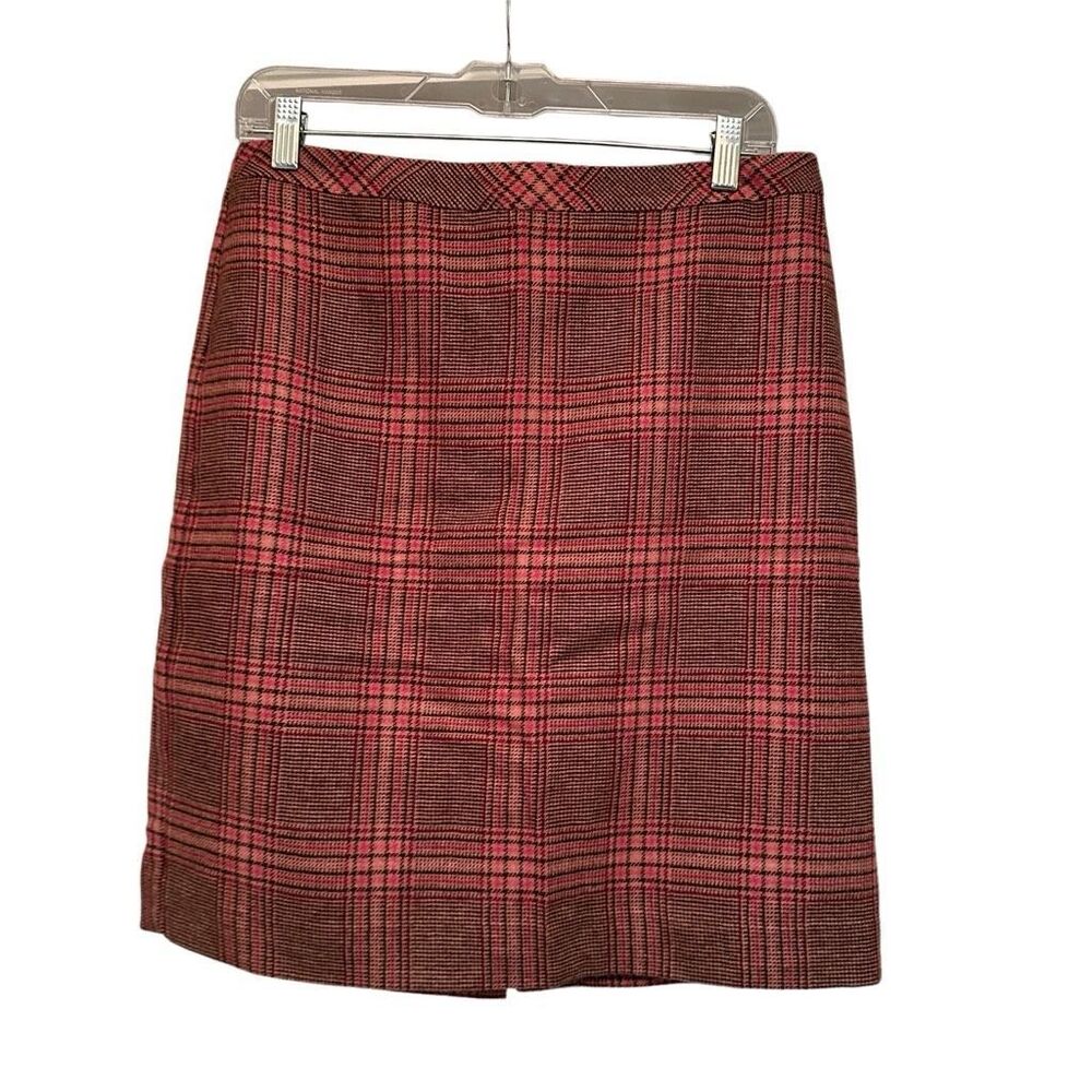 Talbots pink and brown wool plaid skirt- size 8p